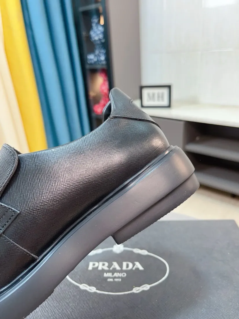 Men's shoes 💰540🌹🌹【PRADA Leather Shoes】Top purchasing agency Original imported Italian custom-made open-edge beaded cowhide leather surface, fully imported water-dyed breathable cowhide lining, original factory special molded sole super comfortable, size: 38-44